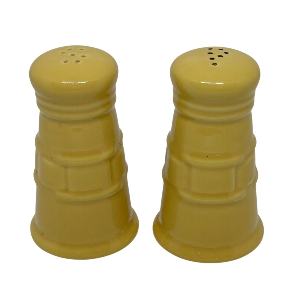 Longaberger Salt and Pepper Shakers Yellow Woven Traditions Pottery Basket Weave